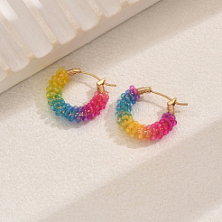 Элегантные разноцветные серьги-кольца из нержавеющей стали 201 MZ4594