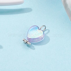 環境に優しい透明アクリルチャーム  合金パーツ  ハート  アンティークシルバー  14x8x4mm  穴：2mm&nbsp;PALLOY-JF00749-01