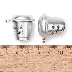 不透明なプリントアクリルパーツ  「コーヒータイム」の文字が入ったカップチャーム  銀  23.5x28.5x23.5mm  穴：2.5mm&nbsp;AC-CBA89B1-01