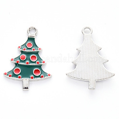 合金エナメルチャーム  クリスマスのために  クリスマスツリー  プラチナ  グリーン  26x18.5x2mm  穴：2mm&nbsp;X-ENAM-S121-005-P