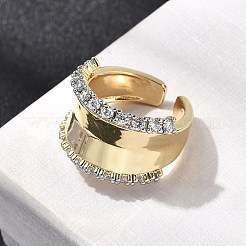 Латунные кольца из манжеты с прозрачным цирконием RJEW-H262-03G