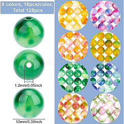 128 шт. 8-цветные нити бусин из натурального окрашенного белого нефрита G-BC0001-38