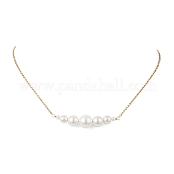 Женские ожерелья с подвеской из ракушечного жемчуга и круглыми бусинами из нержавеющей стали 304&nbsp;NJEW-JN05748