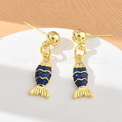 Orecchini pendenti da donna a forma di pesce in ottone con micro pavé di zirconi cubici.&nbsp;EJEW-A167-06G