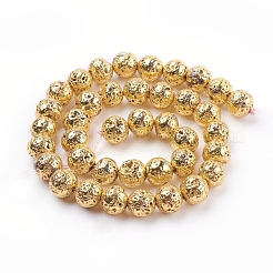 Brins de perles de pierre de lave naturelle galvanisées&nbsp;G-E429-01-10mm-G