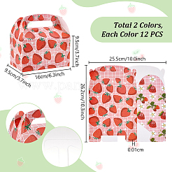 12 шт. 2-х цветные складные коробки для конфет с ручкой из бумаги с принтом клубники&nbsp;CON-WH0085-164