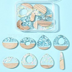 16шт 8 стиля подвески из прозрачной смолы и белого дерева&nbsp;RESI-FS0001-82