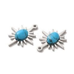 合成ターコイズペンダント  304ステンレススチール製金具付き  スターのチャーム  ステンレス鋼色  21x17x4mm  穴：1.6mm&nbsp;STAS-A080-20P