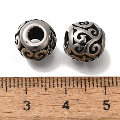 304ステンレススチールヨーロピアンビーズ  大穴ビーズ  ロンデル  アンティークシルバー  10.5x9.5mm  穴：4mm&nbsp;STAS-D191-04B-AS