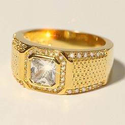 Кольца для мужчин из нержавеющей стали 304 с микропаве из прозрачных кубических цирконий&nbsp;FS-WGB72EF-01