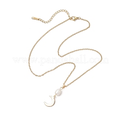 3 шт. 3 стиля натурального культивированного пресноводного жемчуга и нержавеющей стали 304 и латунной подвески в виде луны NJEW-JN05364