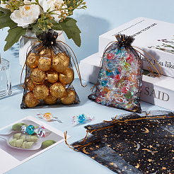 50 шт. подарочные мешочки для хранения из органзы с завязками и золотым тиснением в виде луны и звезд&nbsp;OP-BBC0001-03B-02