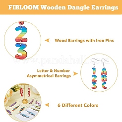 6 комплект двухцветных деревянных сережек-подвесок с железными штифтами EJEW-FI0003-27