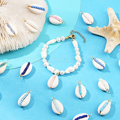 24 шт. подвески из двух цветов: натуральные ракушки каури и стеклянные бусины&nbsp;FIND-SC0019-11