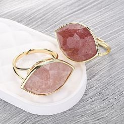 Manschettenringe aus natürlichem Erdbeerquarz mit Pferdeauge&nbsp;RJEW-M076-04G-04