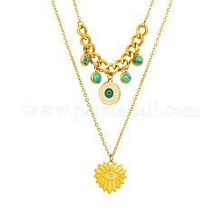 Collar doble de acero inoxidable 304 con colgante de corazón y ojo turco esmaltado&nbsp;WGD59F3-01