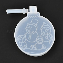 DIY クリスマス ライト シリコン像型  レジン型  粘土工芸の金型ツール  雪だるま模様のフラットラウンド  ホワイト  70x56x11mm  穴：5mm&nbsp;DIY-P028-12
