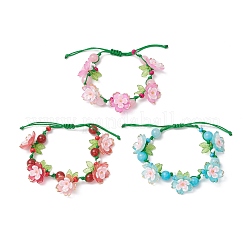 3шт цветочные акриловые бусины плетеные браслеты из бусин для женщин BJEW-MZ00184
