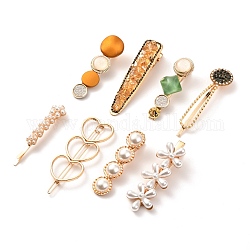 Conjuntos de pinzas de pelo de cocodrilo de hierro de perlas de imitación, con acrílico y resina, formas mixtas, naranja oscuro, 61~76x14~27x8~19mm, 8 PC / sistema