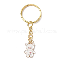 Porte-clés pendentifs en émail en alliage d'ours, avec porte-clés en fer, blanc, 7 cm