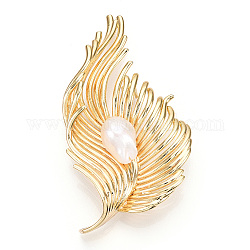 Broches en perles baroques naturelles pour femmes, épingles à plumes en laiton, véritable 14k plaqué or, 42x75x15~17mm