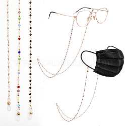 Globleland 3 Stück 3-farbige Brillenketten aus Kunststoff mit runden Perlen, goldenes messinghalsband für brillen, mit Gummischlaufenenden, Mischfarbe, 720 mm, 1 Stück / Farbe