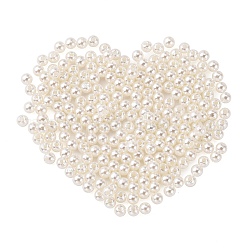 Abalorios de acrílico de la perla de imitación, teñido, redondo, blanco cremoso, 10x9.5mm, agujero: 2.5 mm, aproximamente 1070 unidades / libra