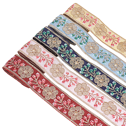 FINGERINSPIRE 5 Yards 5 Colors Polyester Embroidery Flower Ribbon, with Paillette, for Cheongsam, Han Chinese Clothing, Mixed Color, 1-3/4~2 inch(45~50mm), 1 yard/color