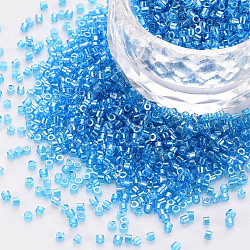 GlasZylinderförmigperlen, Perlen, transparente Farben Glanz, Rundloch, Verdeck blau, 1.5~2x1~2 mm, Bohrung: 0.8 mm, ca. 8000 Stk. / Beutel, etwa 1 Pfund / Beutel
