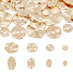 PandaHall 40pcs 4 Styles Golden Brass Spacer Beads, Flat Round Spacer Beads Seamless Loose Beads Wavy Disc Beads Metal Beads for Summer Hawaii Necklaces Bracelets Earring Jewelry Making