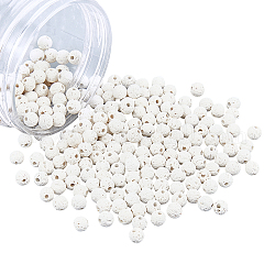 Perle tonde in pietra lavica naturale, tondo, bianco, 6mm, Foro: 1 mm, 250pcs/scatola