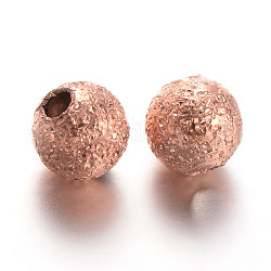 Cuentas redondas de latón texturado, oro rosa, 4mm, agujero: 1 mm