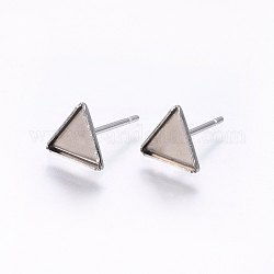 304 Stainless Steel Stud Earring Settings, Triangle, Stainless Steel Color, Tray: 7x6mm, 7x8x1.2mm, Pin: 0.8mm