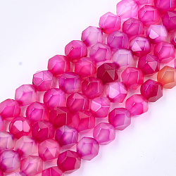 Natural Agate Beads Strands, Dyed, Faceted, Star Cut Round Beads, Deep Pink, 12x10x10mm, Hole: 1mm, about 31~32pcs/strand, 14.9 inch