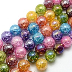 Colore placca ab crackle sintetico placcato perle di quarzo rotonde fili, tinti e riscaldato, colore misto, 14mm, Foro: 1 mm, circa 31pcs/filo, 16.92 pollice