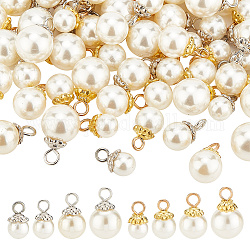 ARRICRAFT 80Pcs 8 Style ABS Plastic Imitation Pearl Pendants, with Iron Findings, Round Charm, Platinum & Golden, 18.5~25x10~15mm, Hole: 3.5~4.3mm, 10pcs/style