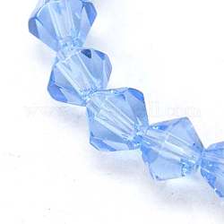 Half-Handmade Transparent Glass Beads Strands, Bicone, Sky Blue, 6mm, Hole: 1mm, about 46pcs/strand, 10.63 inch