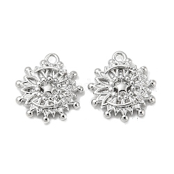 Brass Micro Pave Clear Cubic Zirconia Charms, Flower, Real Platinum Plated, 13.5x12x2.5mm, Hole: 1.2mm