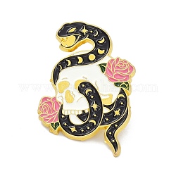 Snake and Flower Alloy Enamel Brooches, Enamel Pin, Black, 32x22x9mm