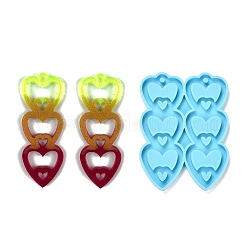 Moules en silicone pendentif bricolage thème saint valentin, pour la fabrication de boucles d'oreilles, moules de résine, pour la résine UV, fabrication de bijoux en résine époxy, cœur, bleu profond du ciel, 70x52x4mm, Trou: 3mm