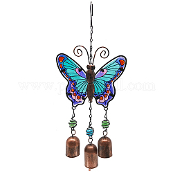 Schmetterlings-Windspiel, Kunstanhänger aus Glas und Eisen, für den Balkon im Freien, Verdeck blau, 360x150 mm