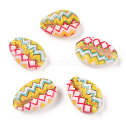 Printed Cowrie Shell Beads, No Hole/Undrilled, Wave, 18.5~22x13~14.5x6~7.5mm
