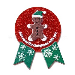 Christmas Themed Acrylic Pendants, Gingerbread Man, 47.5x37.5x2mm, Hole: 1.6mm