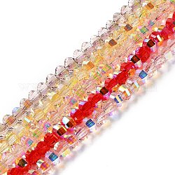 Transparentes perles de verre de galvanoplastie brins, couleur ab , facettes lanterne, couleur mixte, 6x4.5mm, Trou: 1.4mm, Environ 98 pcs/chapelet, 17.72'' (45 cm)