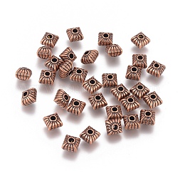 Tibetan Style Spacer Beads, Square, Lead Free & Nickel Free & Cadmium Free, Red Copper, 7x7x6.5mm, Hole: 1mm