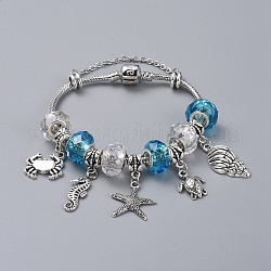 Латуни европейские браслеты, со стеклянными бусинами-ронделями ручной работы и подвесками из сплава в тибетском стиле., тема океана, голубой, 7-1/2 дюйм (19 см)