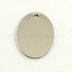 201 Stainless Steel Pendants, Oval Stamping Blank Tag, Stainless Steel Color, 24x17x1mm, Hole: 3mm