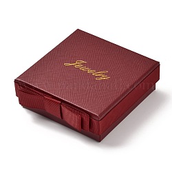 Cajas de joyería de cartón de joyería cuadrada y de palabra, con moño y esponja, para pendiente, anillo, Embalaje de regalos de collar y pulseras., de color rojo oscuro, 9.5x9.3x3.4 cm, tamaño interno: 8.4x8.4 cm