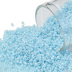 Toho perles de rocaille rondes, Perles de rocaille japonais, (124) lustre opaque bleu pâle, 15/0, 1.5mm, Trou: 0.7mm, environ 15000 pcs/50 g
