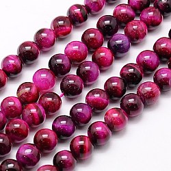 Natürlichen Tigerauge Perlen Stränge, gefärbt, Runde, Medium violett rot, 10 mm, Bohrung: 1 mm, ca. 38 Stk. / Strang, 15 Zoll